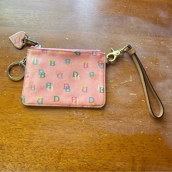 Dooney & Bourke Handbags - Y2K Dooney & Bourke Logo Wristlet Clutch Key Chain Heart Pink Charm